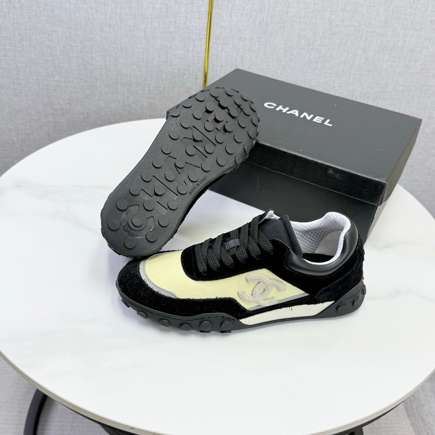 CC 26s Casual Sneakers Cream Black Suede Calfskin 972882