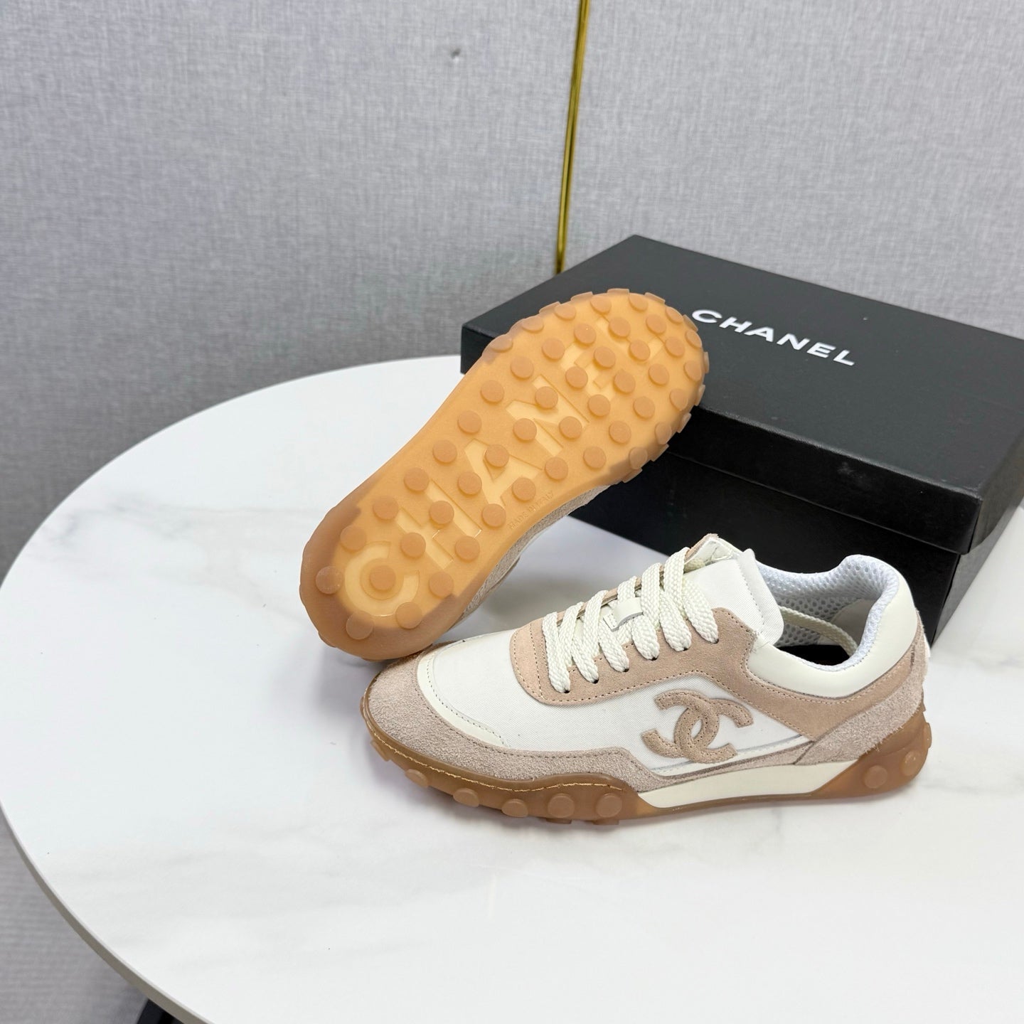 CC 26s Casual Sneakers Cream Taupe Suede Calfskin 972883
