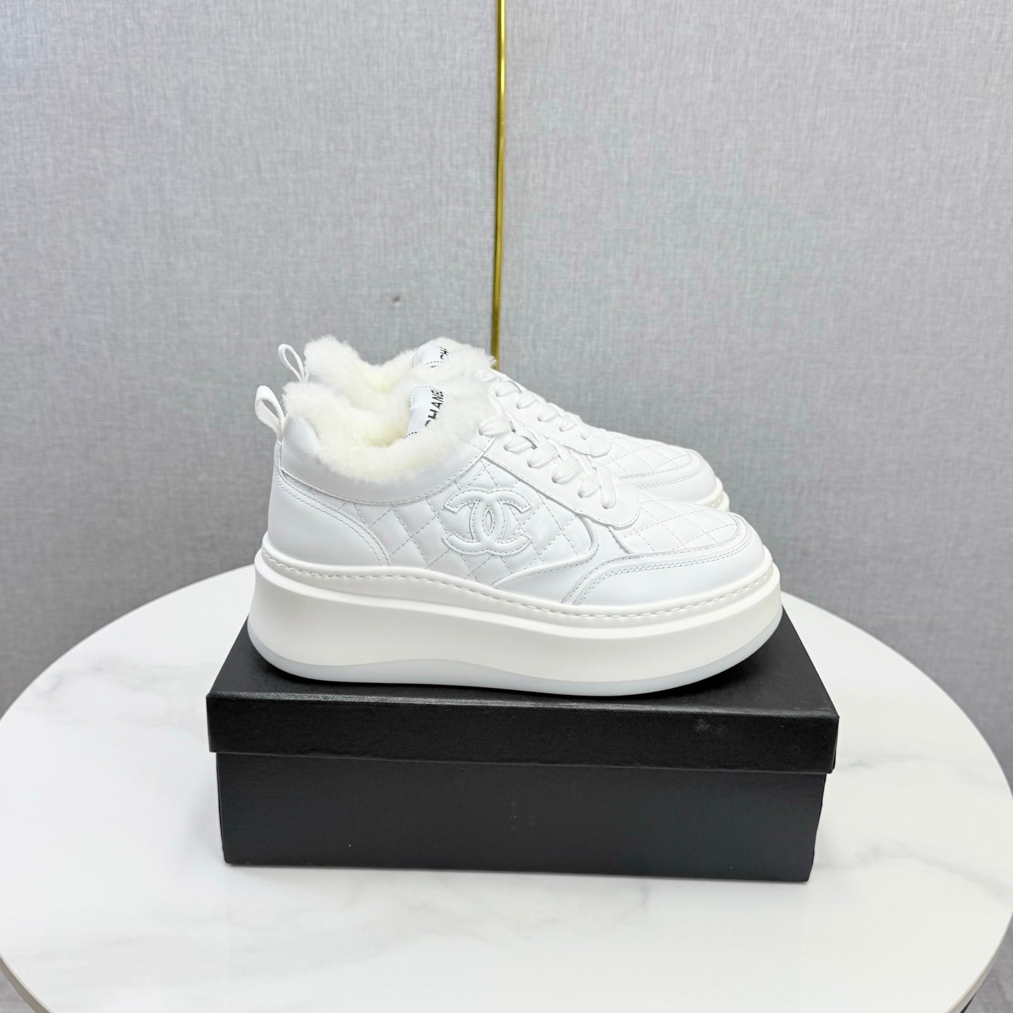 CC 26s Platform Sneakers White Quilted Calfskin Shearling 972893