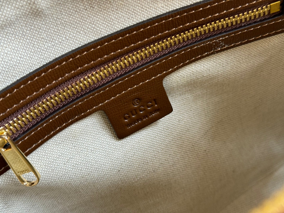 GG Horsebit 1955 Small Top Handle Bag Beige & Dark Brown GG Monogram Fabric 272173