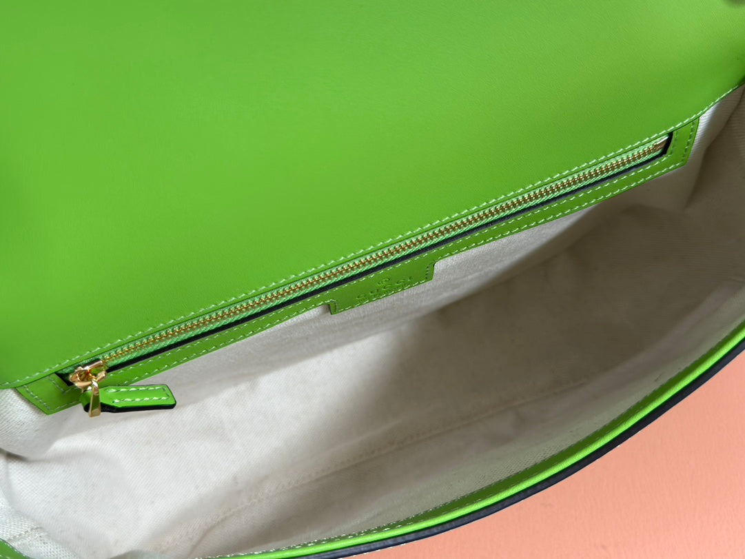 GG Blondie Large Handbag 32cm Green Calfskin