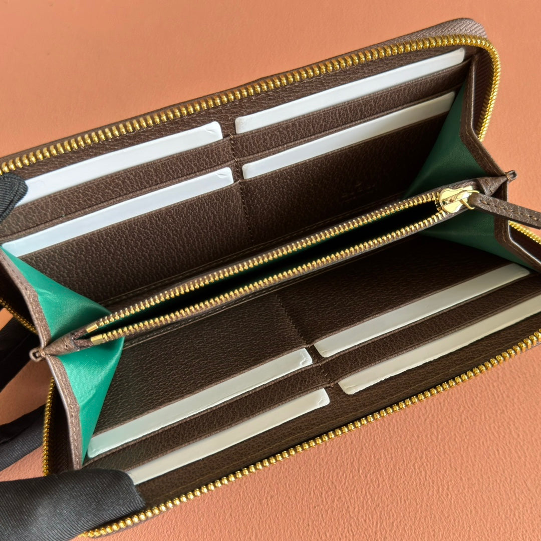 GG Ophidia Zip Around Wallet Brown Beige Canvas Leather