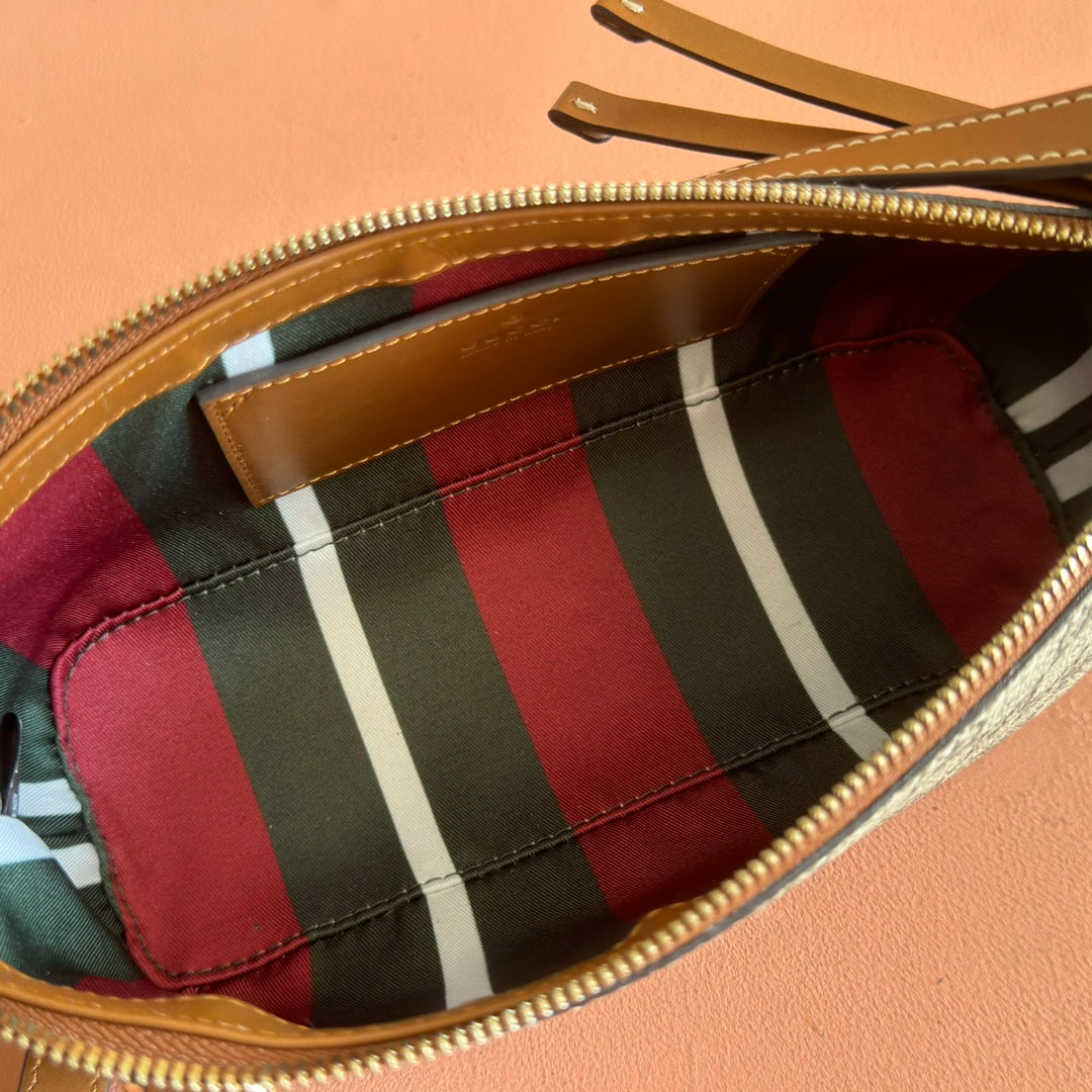 GG Emblem Small Shoulder Bag Beige Dark Brown Canvas