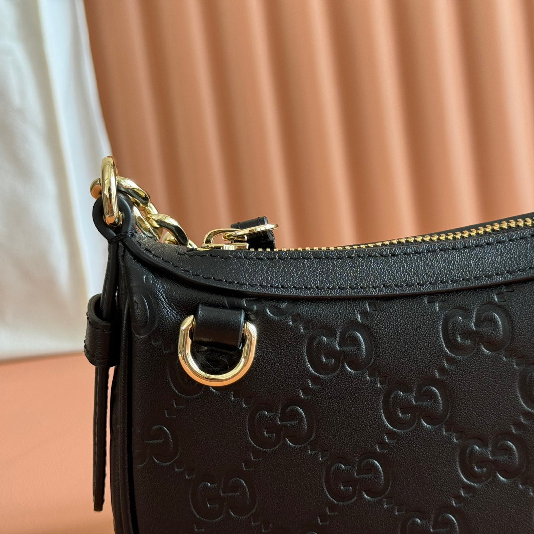 GG Emblem Mini Shoulder Bag Black Embossed Cowhide