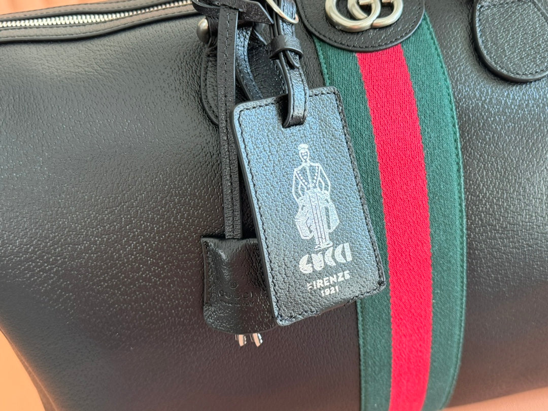GG Savoy Medium Duffle Bag Black Leather