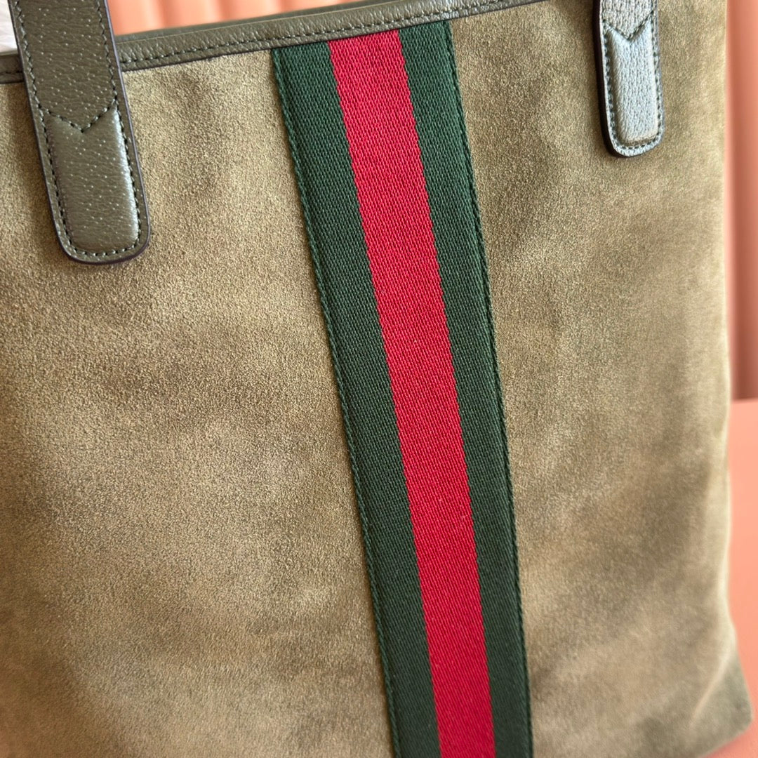 GG FW25 Ophidia Large Tote Bag 30 Dark Green Suede Cowhide