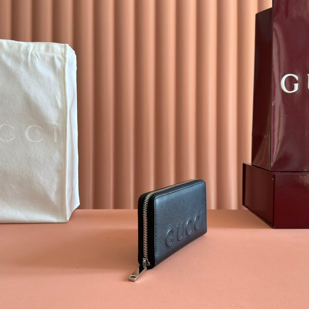 GG Zip-Around Wallet With Logo Black Grain Cowhide