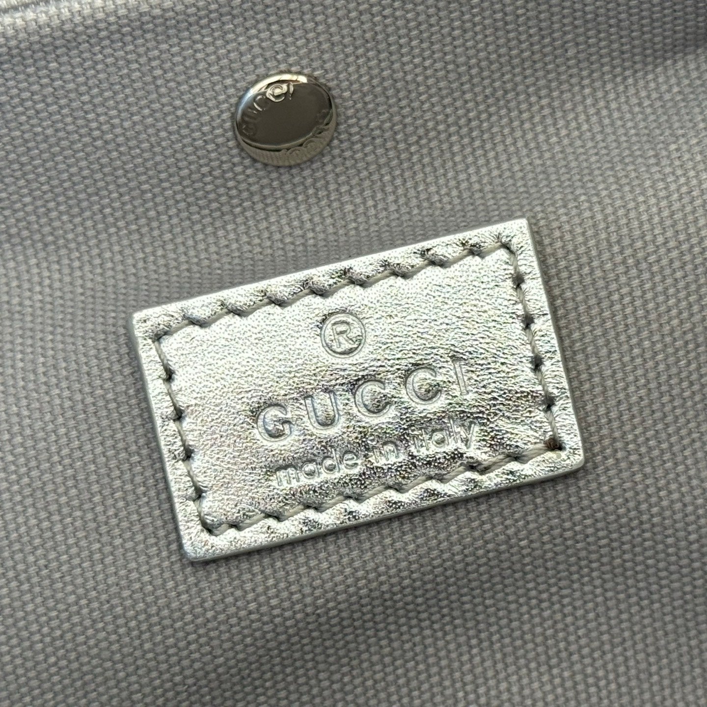 GG Emblem Small Bucket Bag Beige Sliver GG Fabric