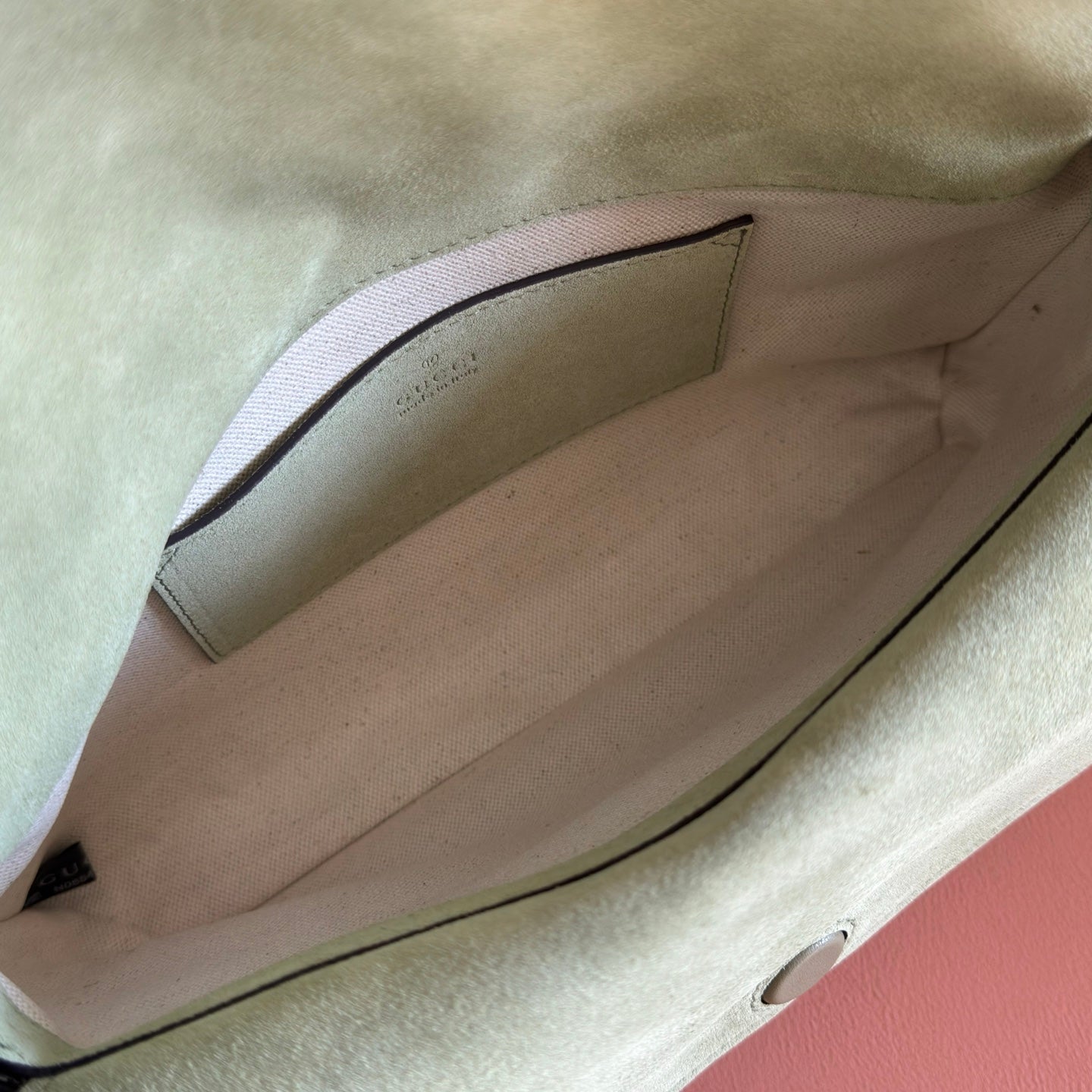 GG Medium Shoulder Bag With Chain Light Olive Green GG Suede