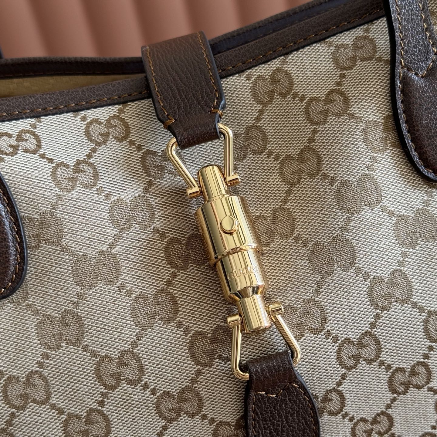 GG Jackie Medium Tote Bag Brown Beige Canvas