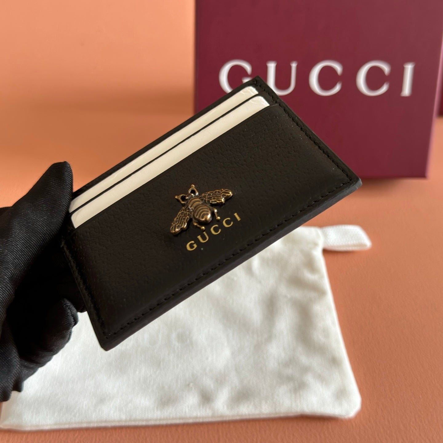 GG Animalier Card Holder Black Leather