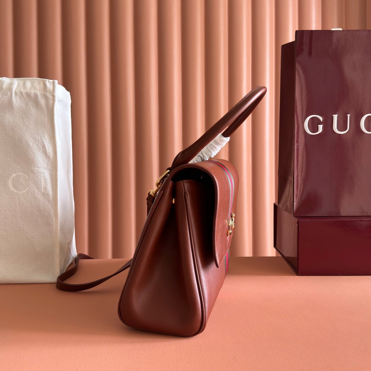 GG Paparazzo Medium Top Handle Bag 32cm Brown Leather 292566