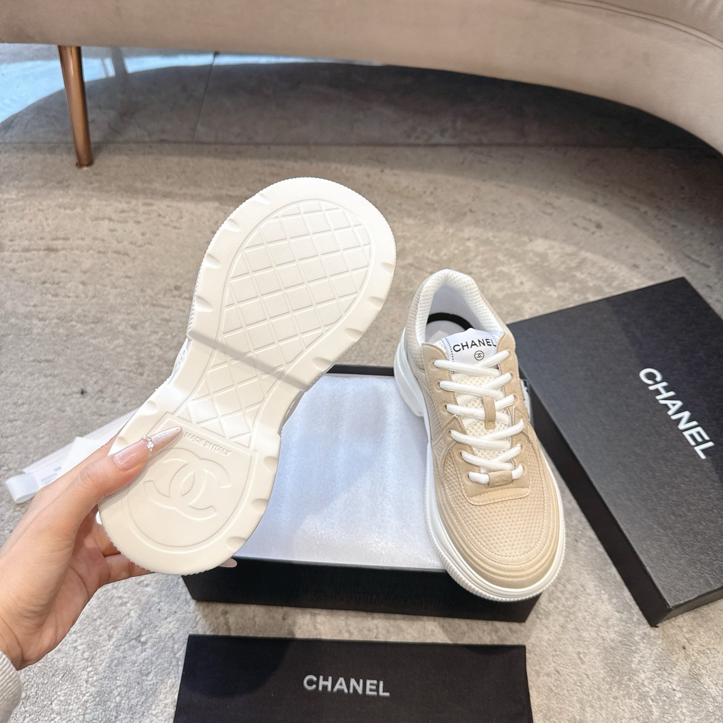 CC 26s Casual Sneakers Beige Fabric 647451
