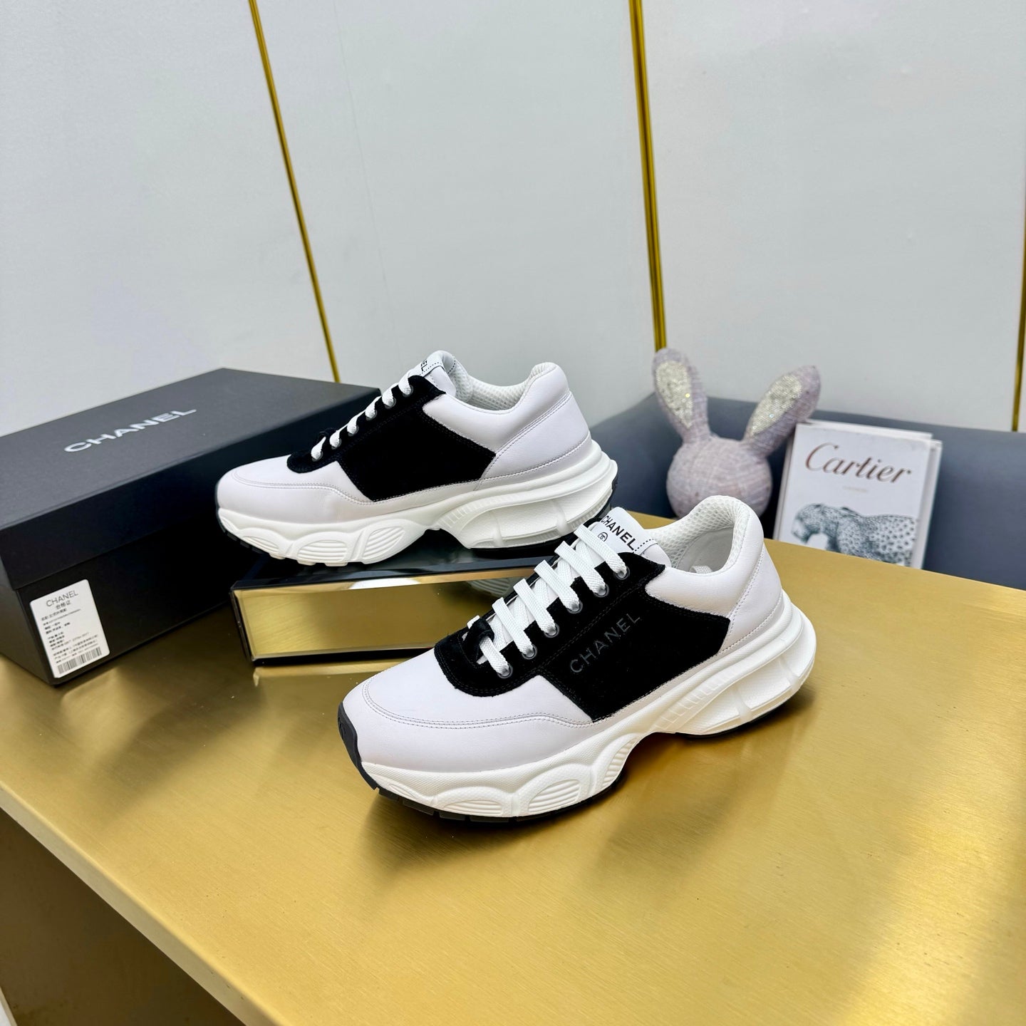 CC Chunky Sneakers Black White Suede Lambskin 927349