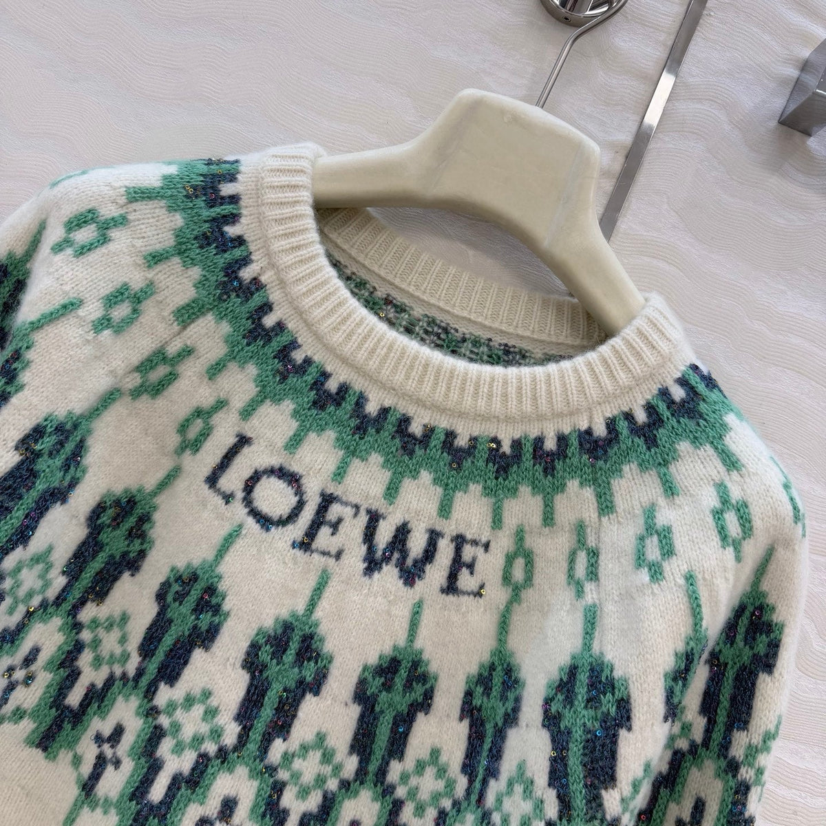 Loewe Sweater White/Mint Wool Blend 342804