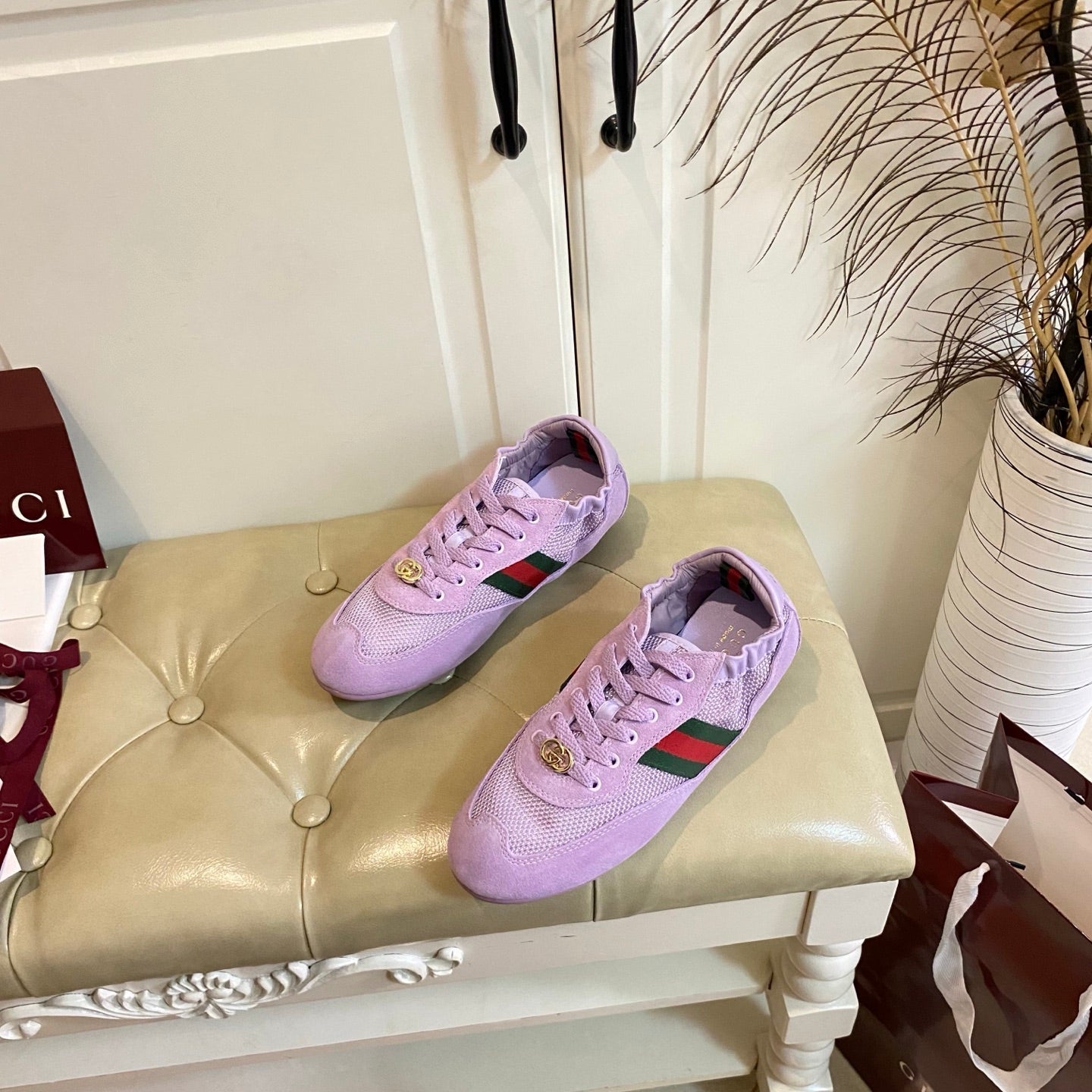 Gucci 26s Sneaker In Light Purple Suede And Mesh Fabric