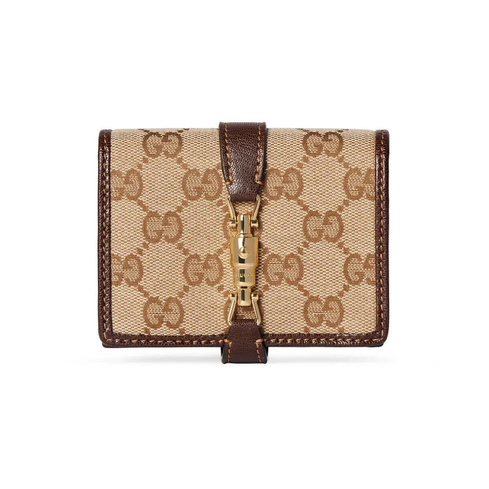 GG 26s Jackie Medium Wallet Beige Brown Canvas Leather
