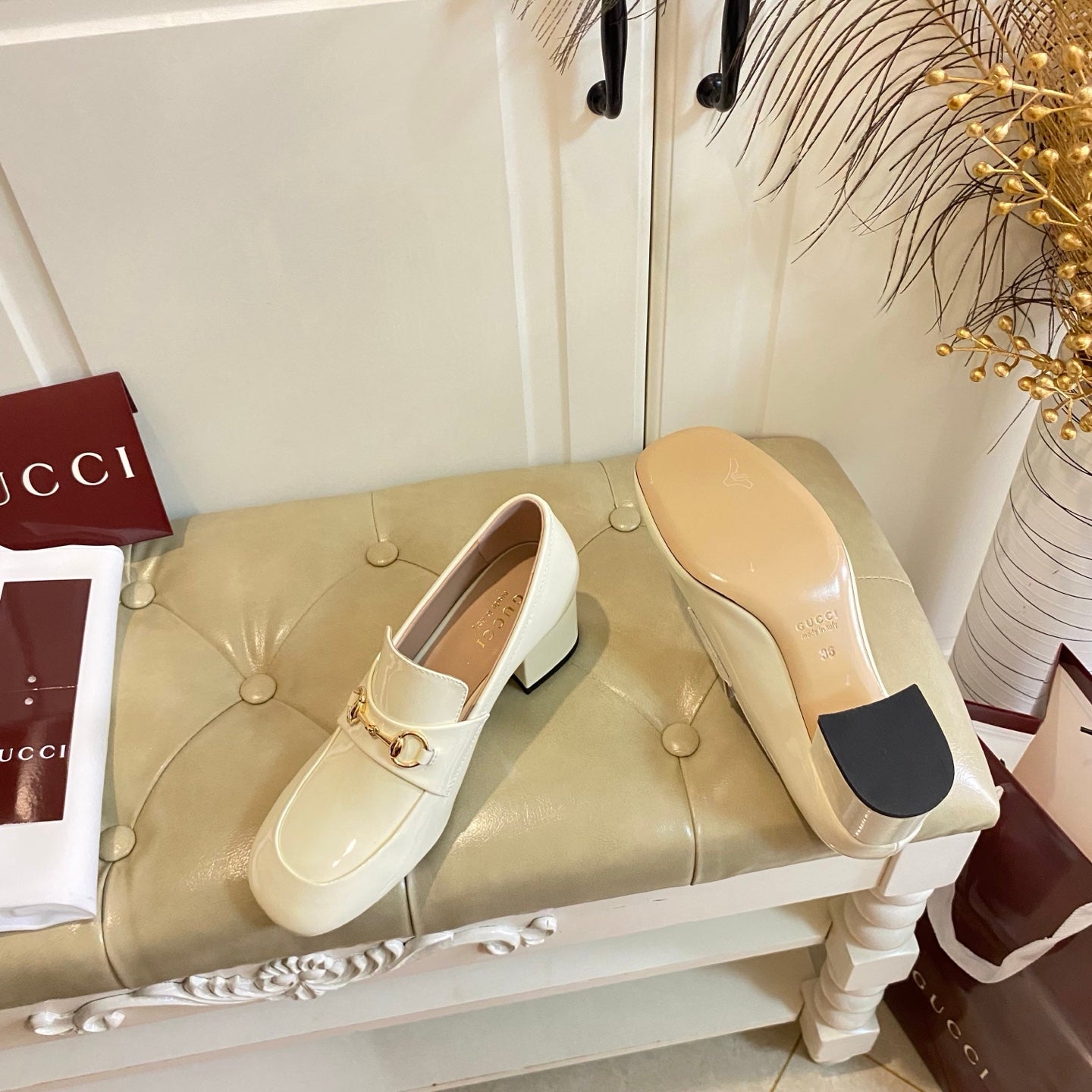 Gucci 26s Horsebit Loafers 55 Mm In Cream White Glossy Calfskin