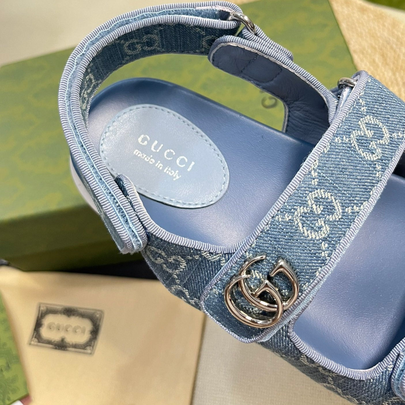 GG Sandal With Double G Blue Caro