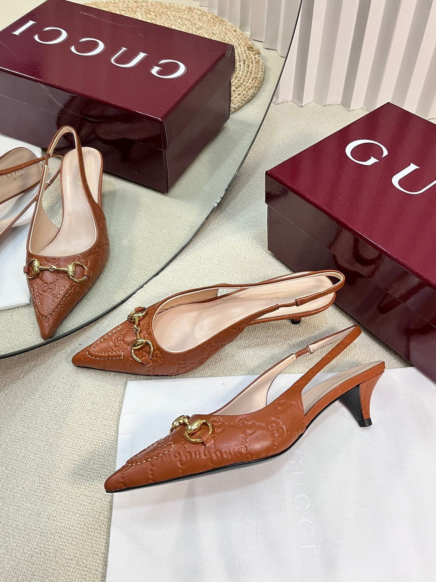 GC Horsebit Slingback Pump 50mm Brown Embossed Sheepskin 294574