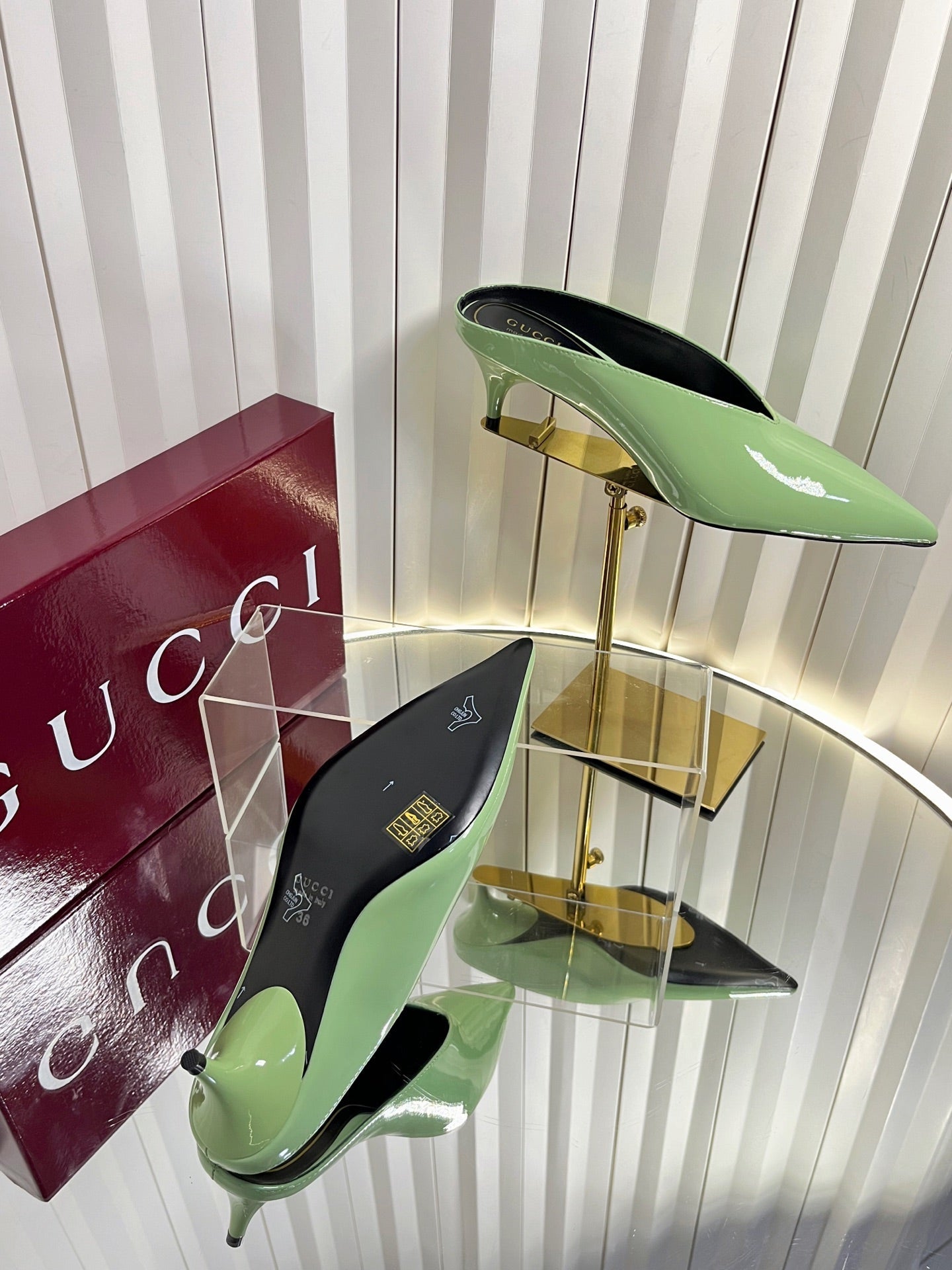 GG Women's Heeled Mules 50mm Matcha Green Patent Leather 548394