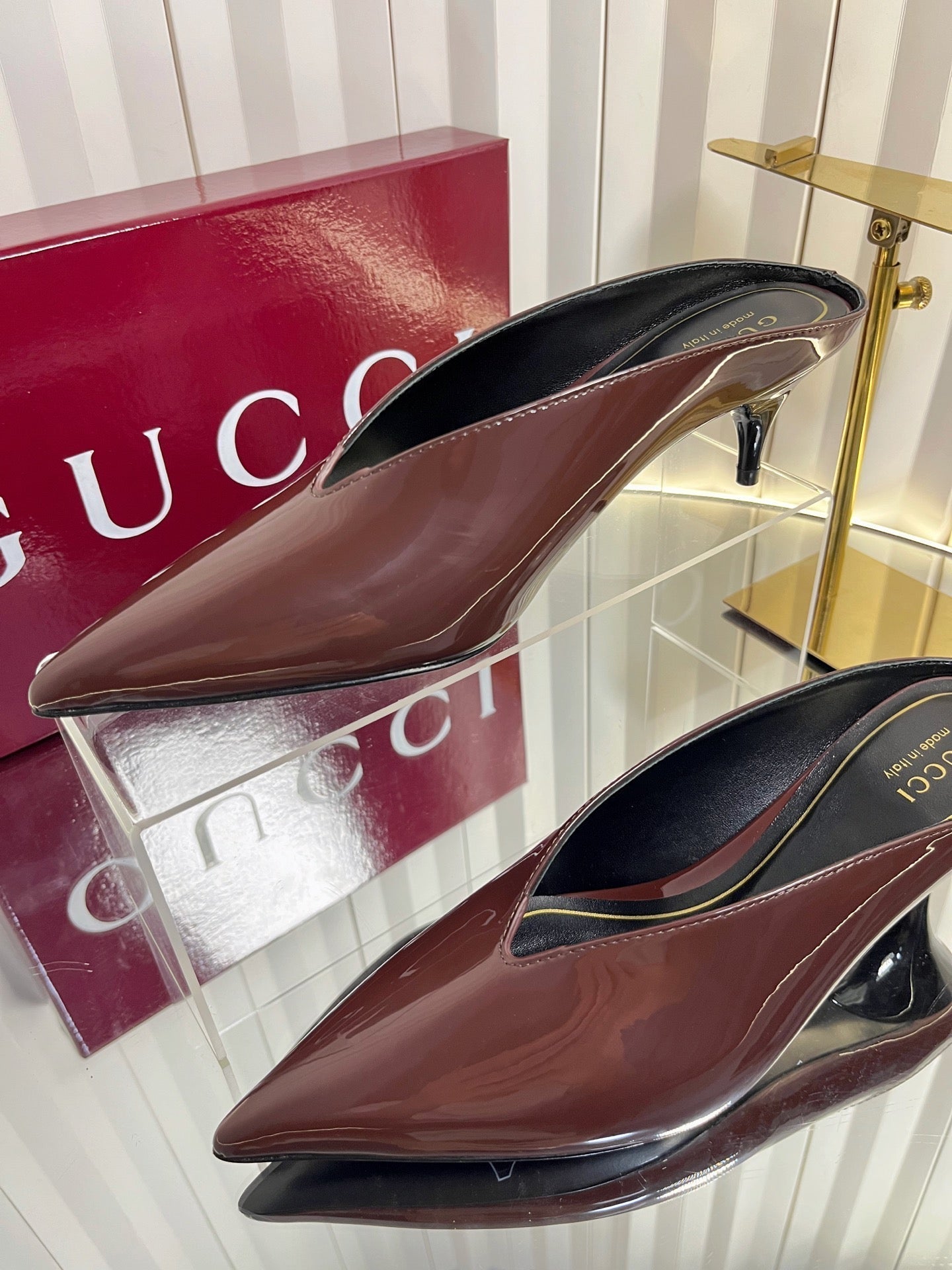 GG Women's Heeled Mules 50mm Rosewood Patent Leather 548398