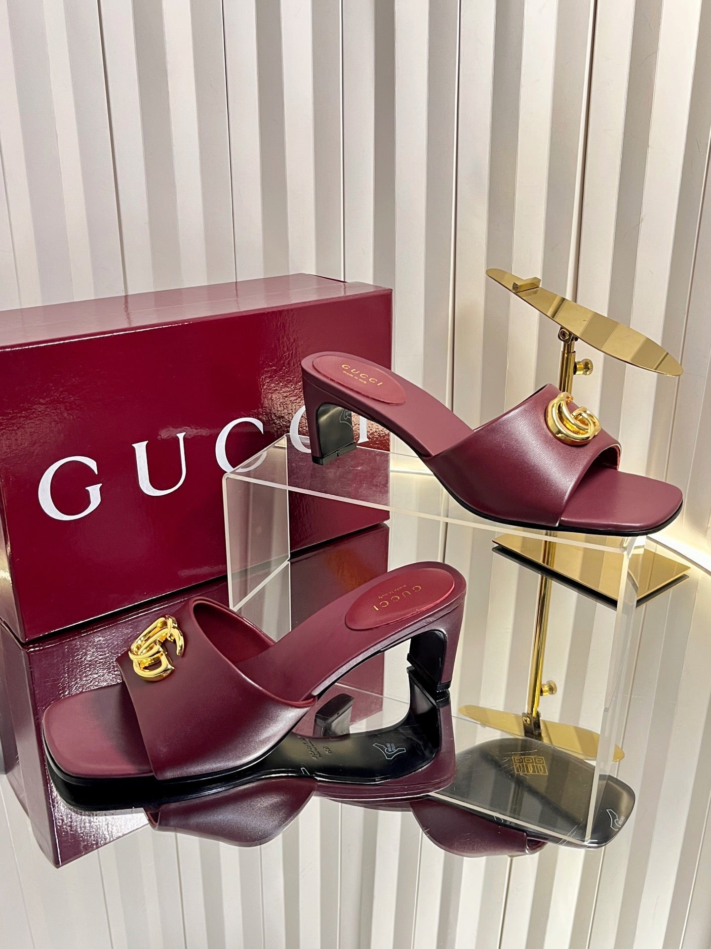 GG 26S Slippers 4.5cm Burgundy Leather 616455