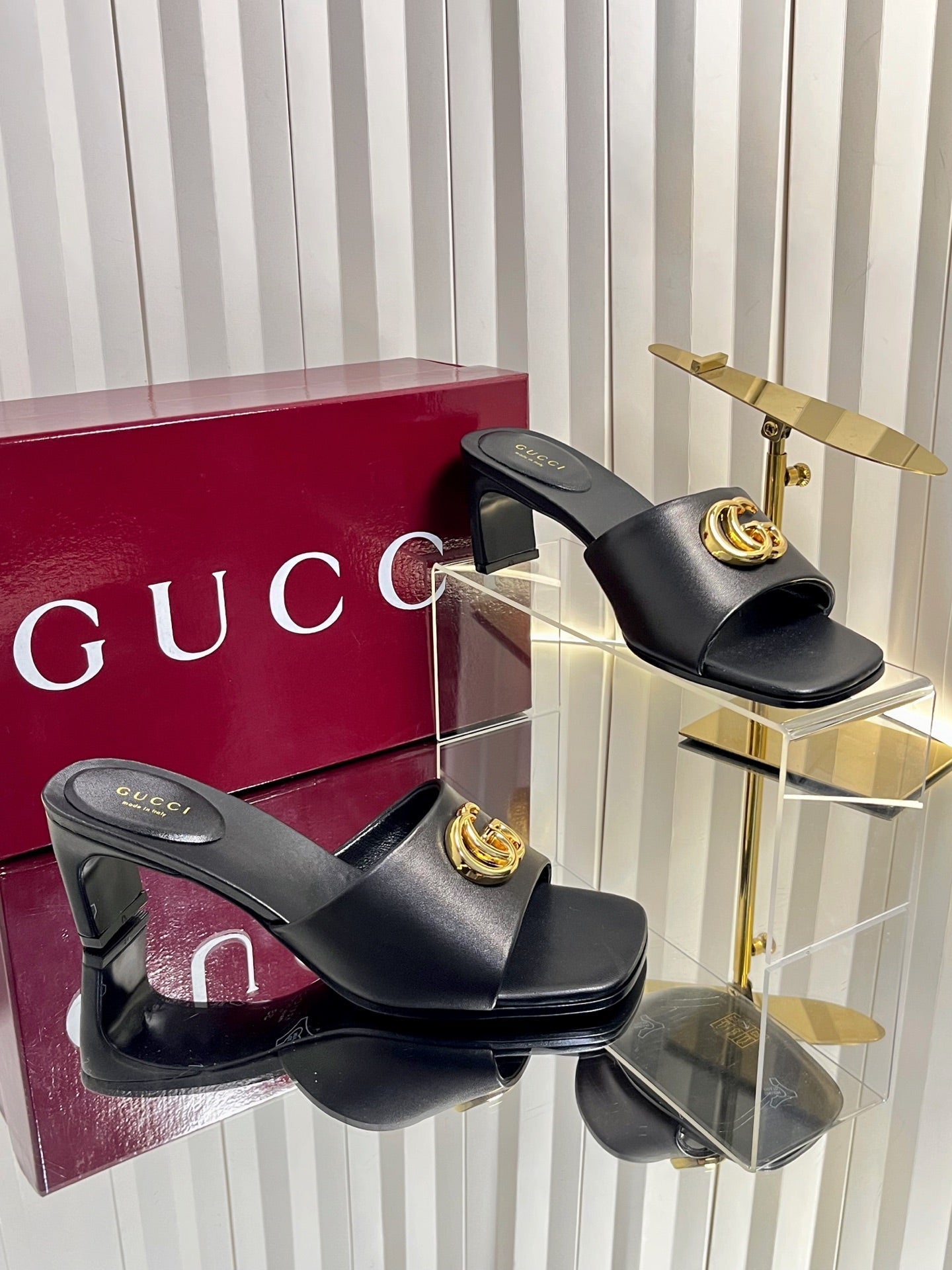 GG 26S Slippers 4.5cm Black Leather 616460