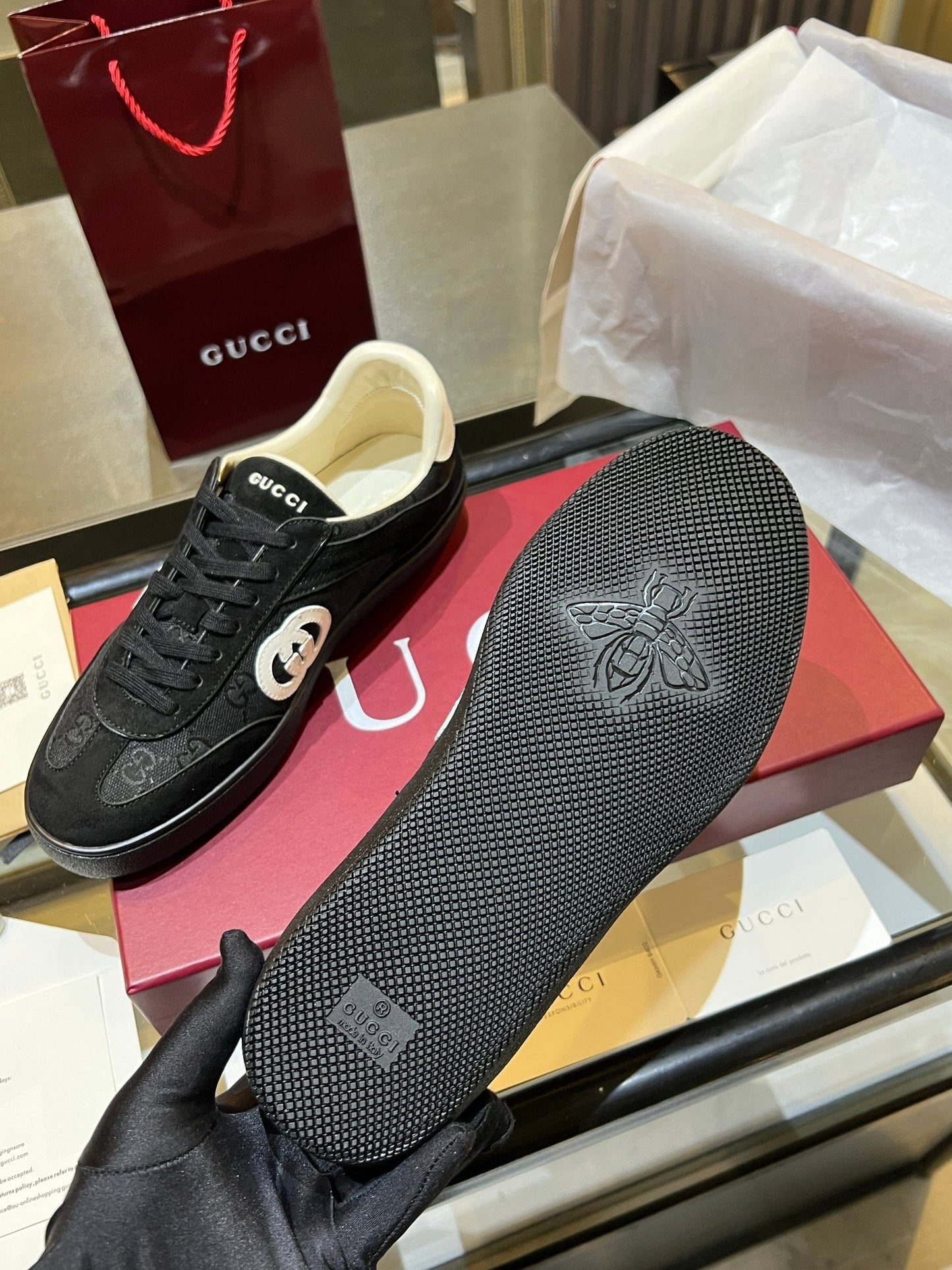 GG G75 Sneaker Black Suede Canvas 818356