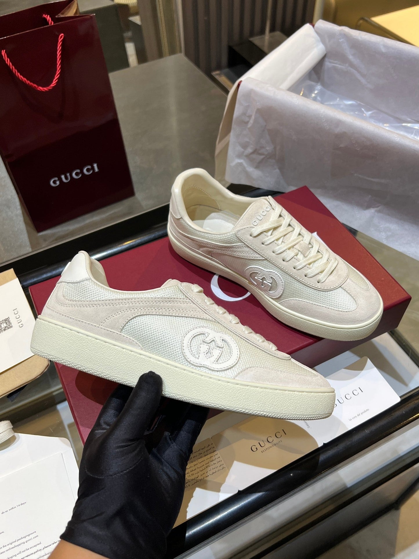 GG G75 Sneaker Cream Suede Mesh 818352