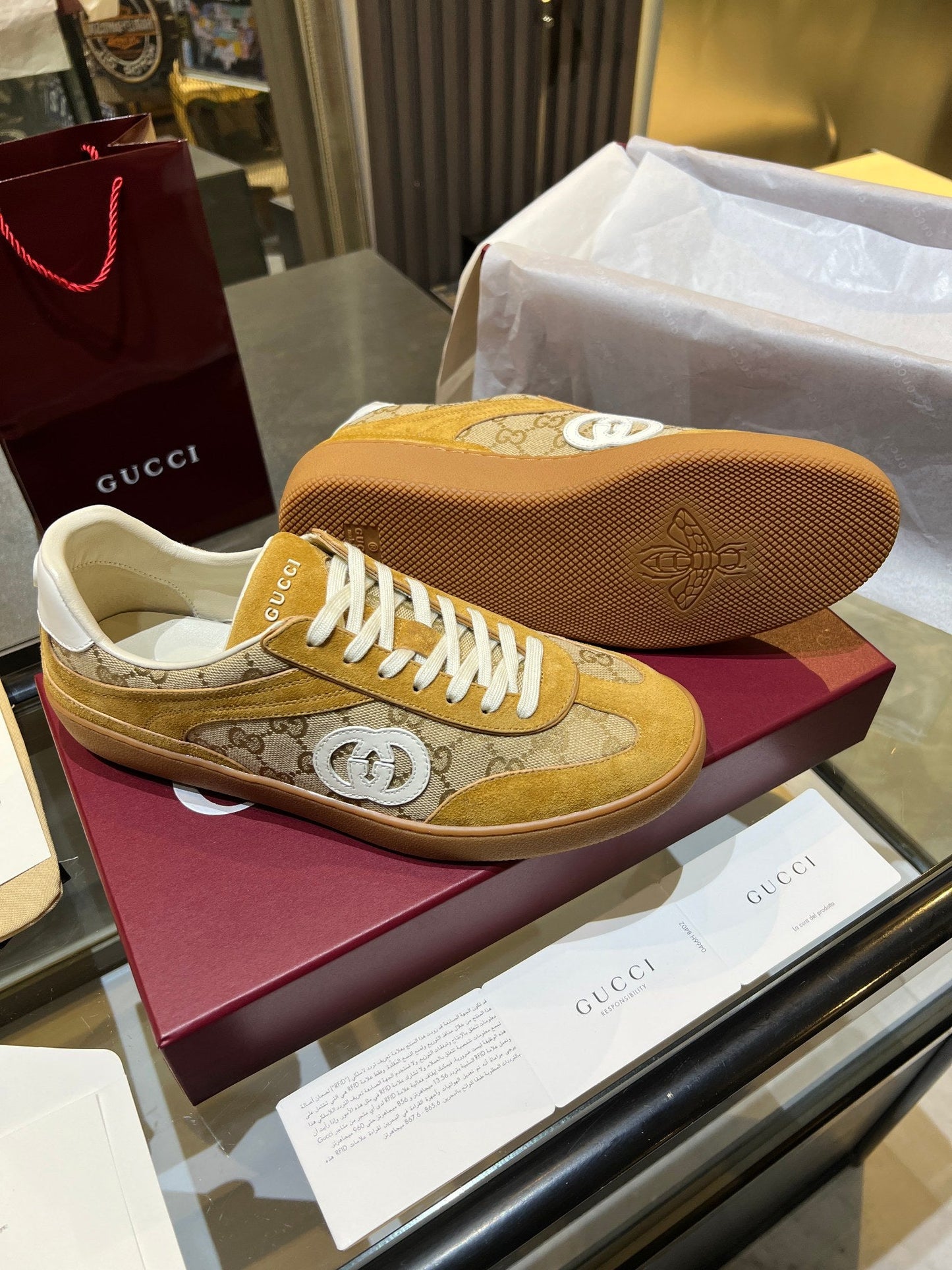 GG G75 Sneaker Camel Suede Canvas 818350