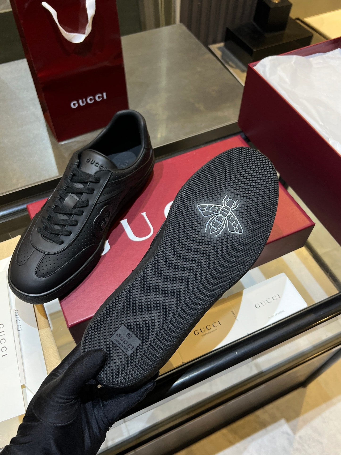 GG G75 Sneaker Black Suede Mesh 818349