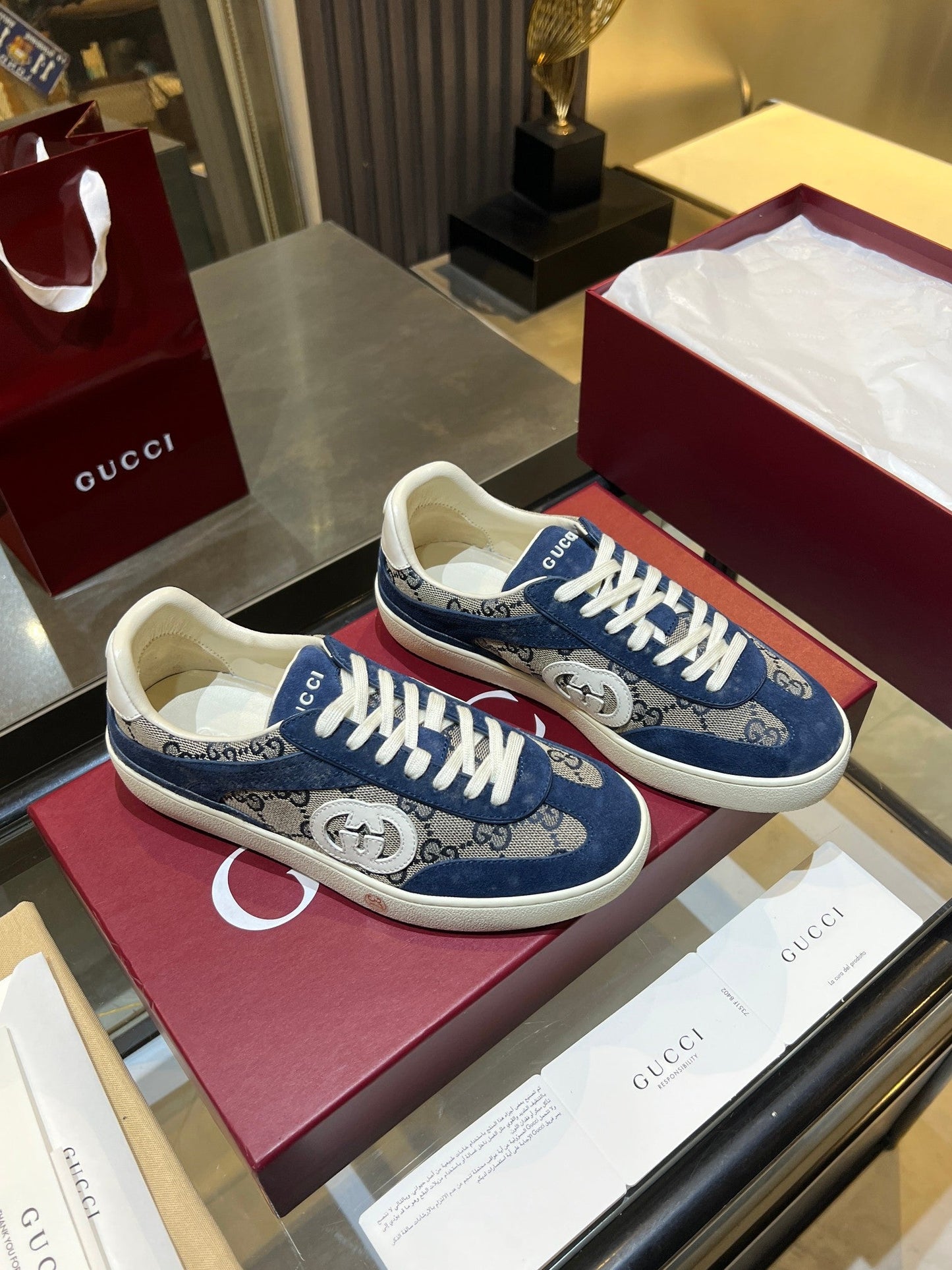GG G75 Sneaker Dark Blue Suede Canvas 818347