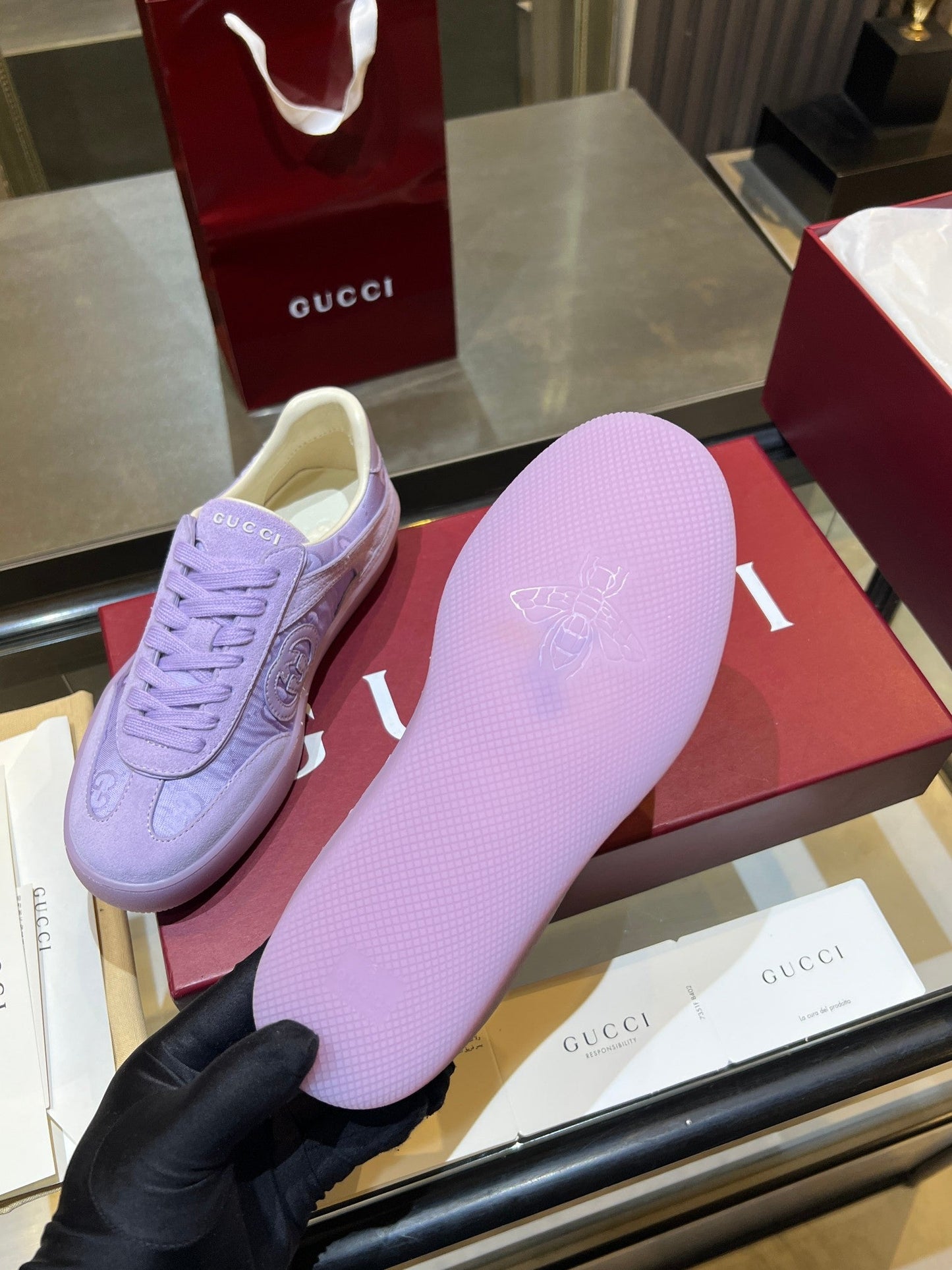 GG G75 Sneaker Light Purple Suede Fabric 818346