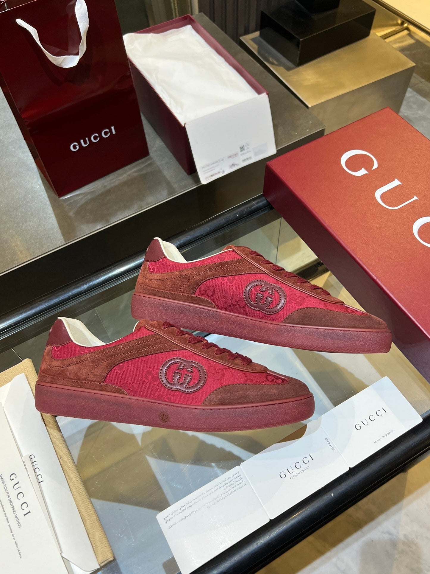 GG G75 Sneaker Red Suede Canvas 818345