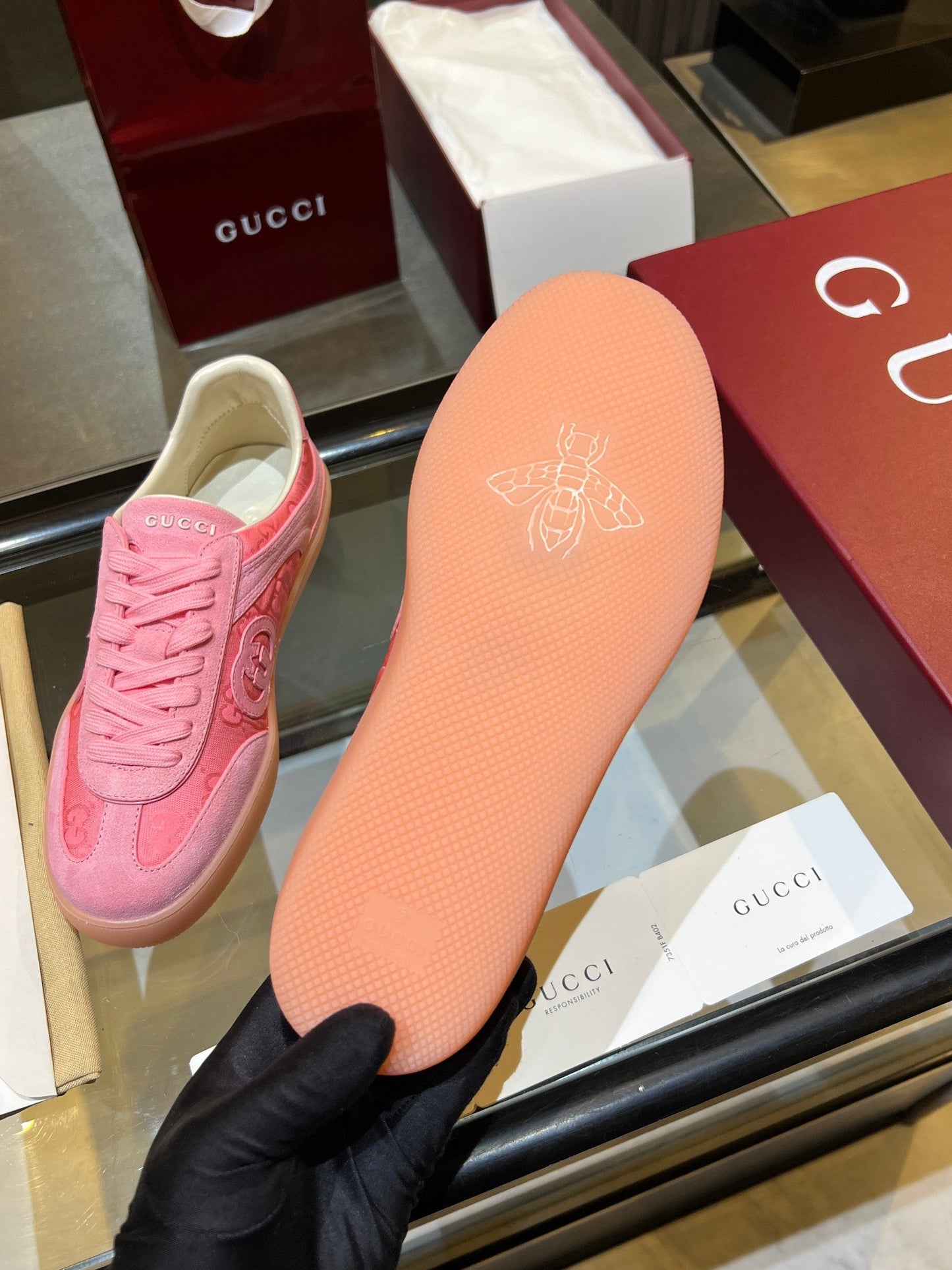 GG G75 Sneaker Light Pink Suede Canvas 818343