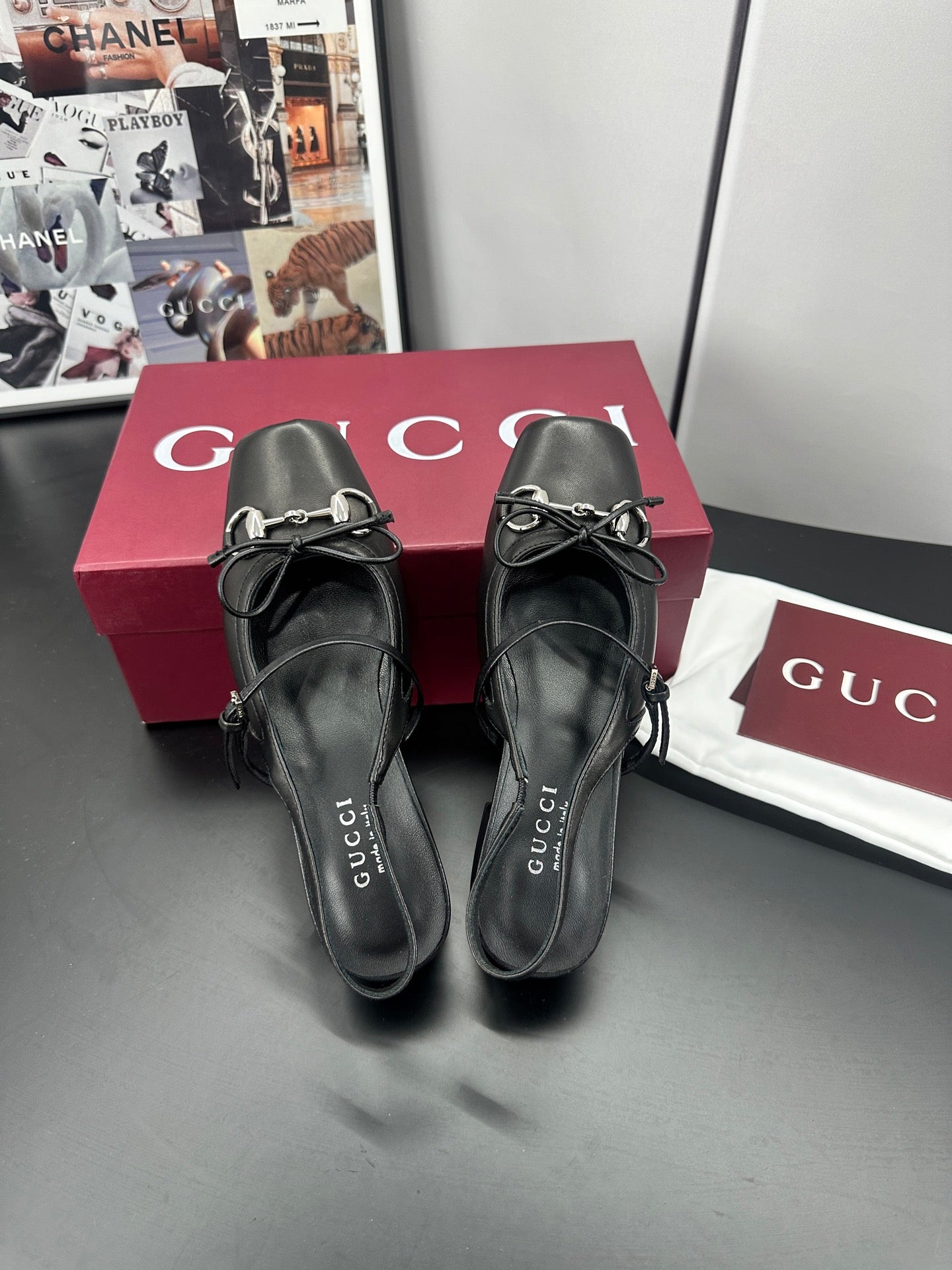 GG 26s Horsebit Slingback 2.5cm Black Sheepskin 688315
