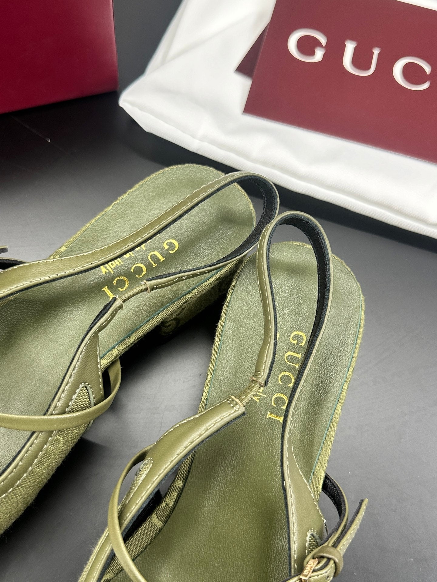 GG 26s Horsebit Slingback 2.5cm Olive Canvas 688317