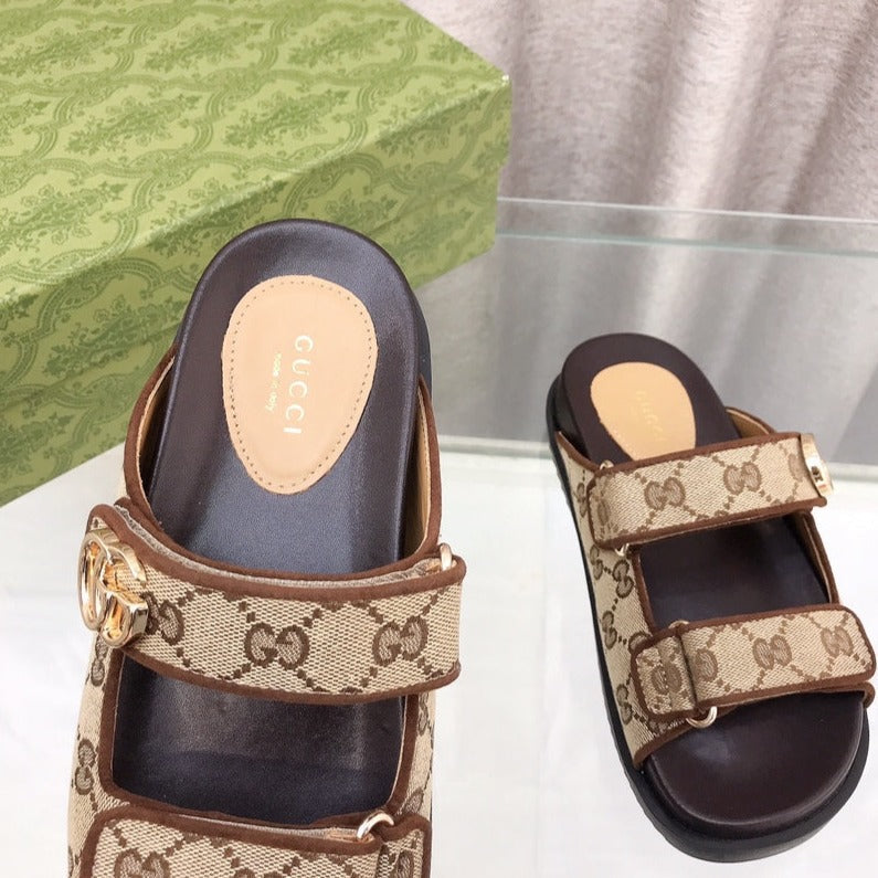 GG Rubber Sole Logo Sandals Brown Caro