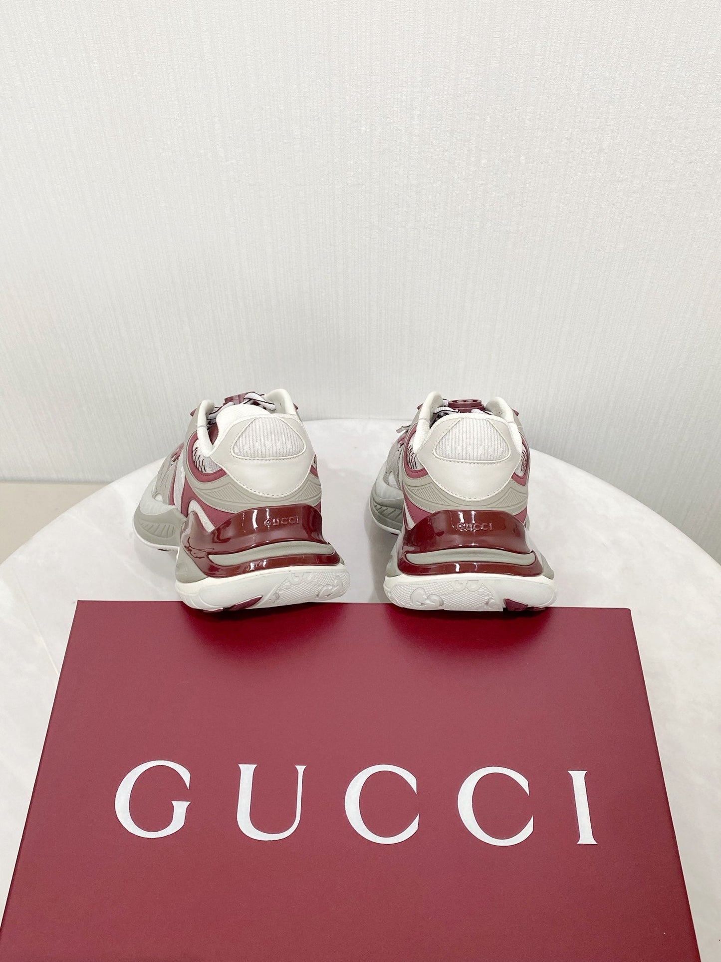 GG 2.0 Low Top Sneakers Grey Burgundy Mesh Leather 675576