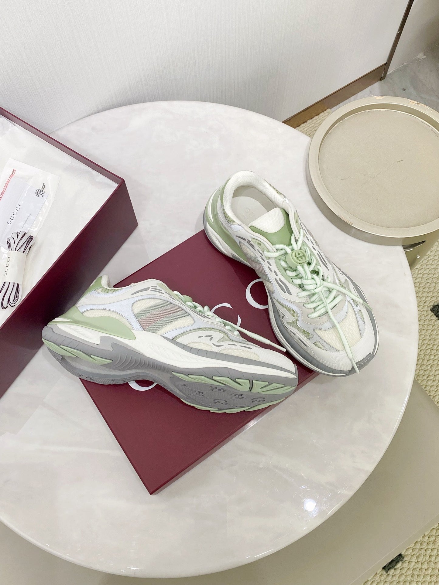 GG 2.0 Low Top Sneakers Grey Green Mesh Leather 675577