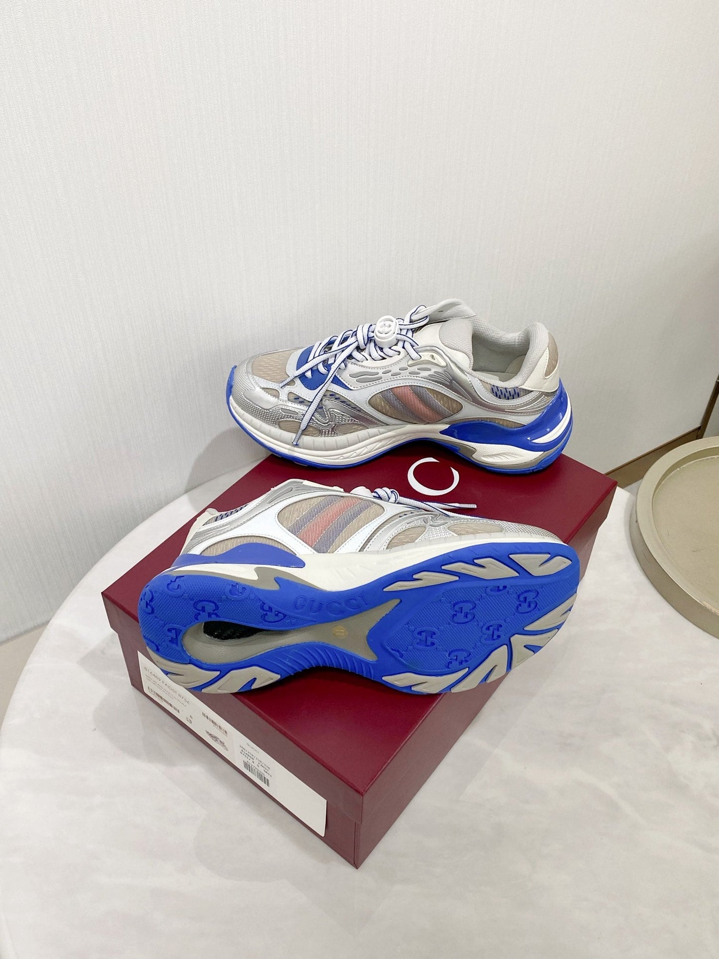 GG 2.0 Low Top Sneakers Grey Blue Mesh Leather 675580