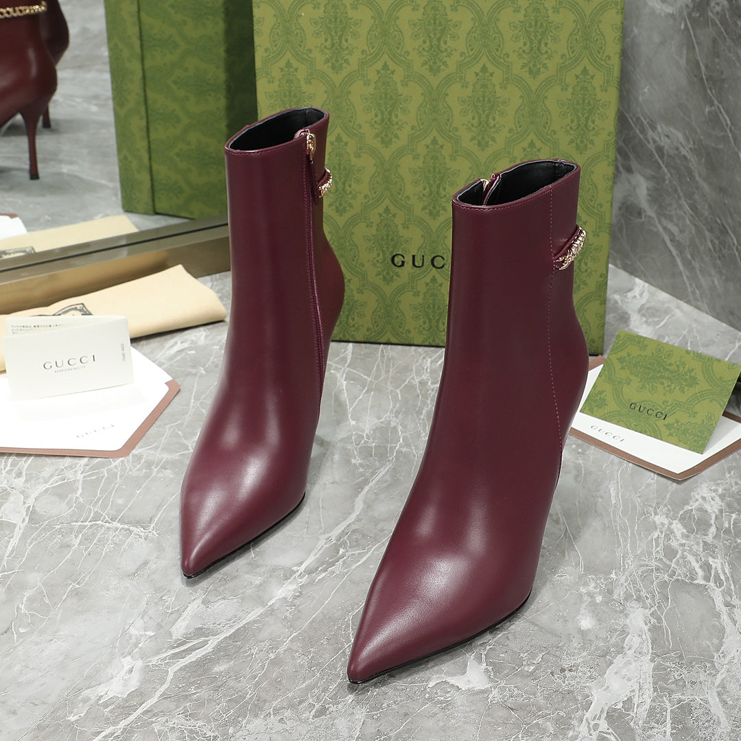 GG Ankle Boots with Chain 105mm Burgundy Calfskin 432681