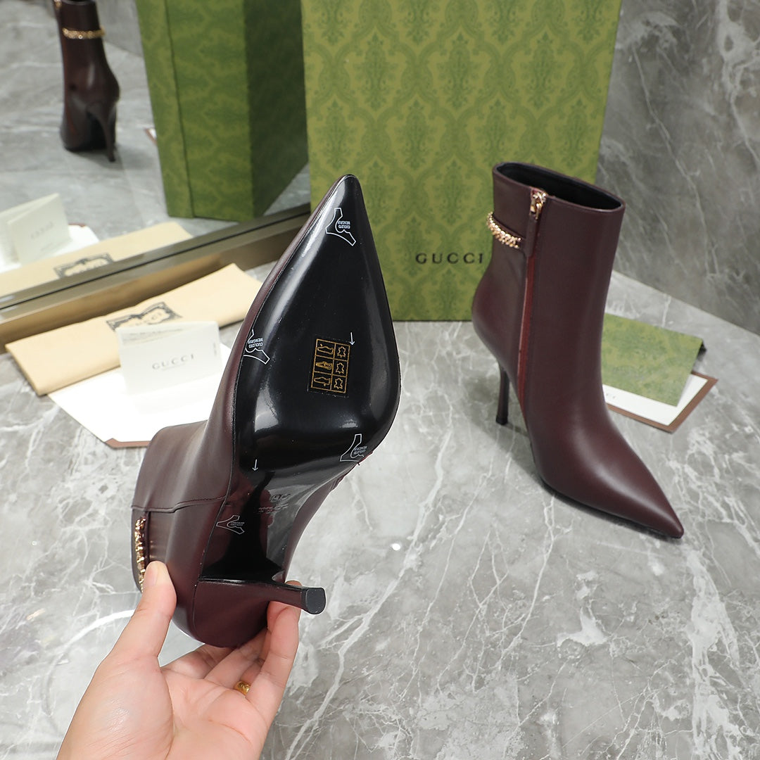GG Ankle Boots with Chain 105mm Chocolate Calfskin 432683