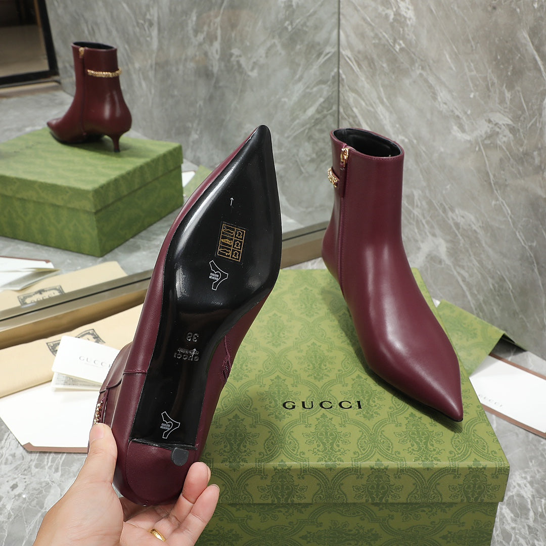 GG Ankle Boots with Chain 45mm Burgundy Calfskin 432686