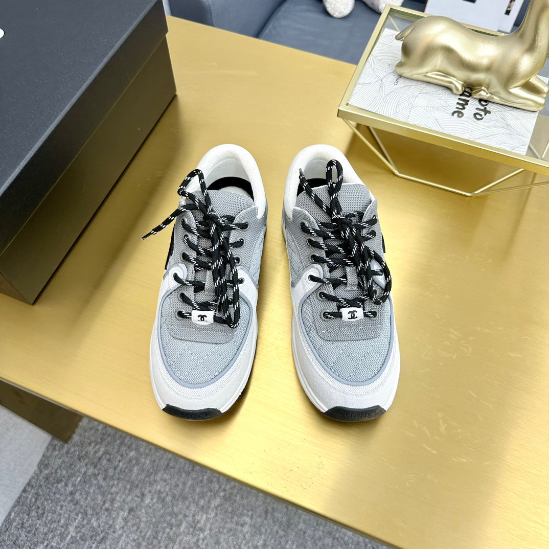 CC 26ss Trainer White Grey Mesh Suede Grained Calfskin 668064