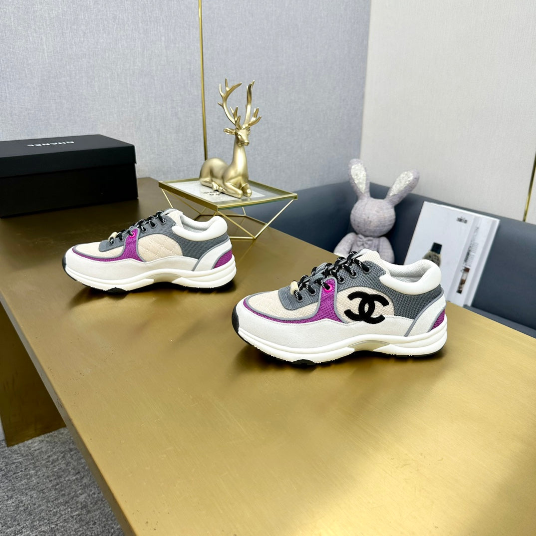 CC 26ss Trainer White Purple Mesh Suede Grained Calfskin 668065