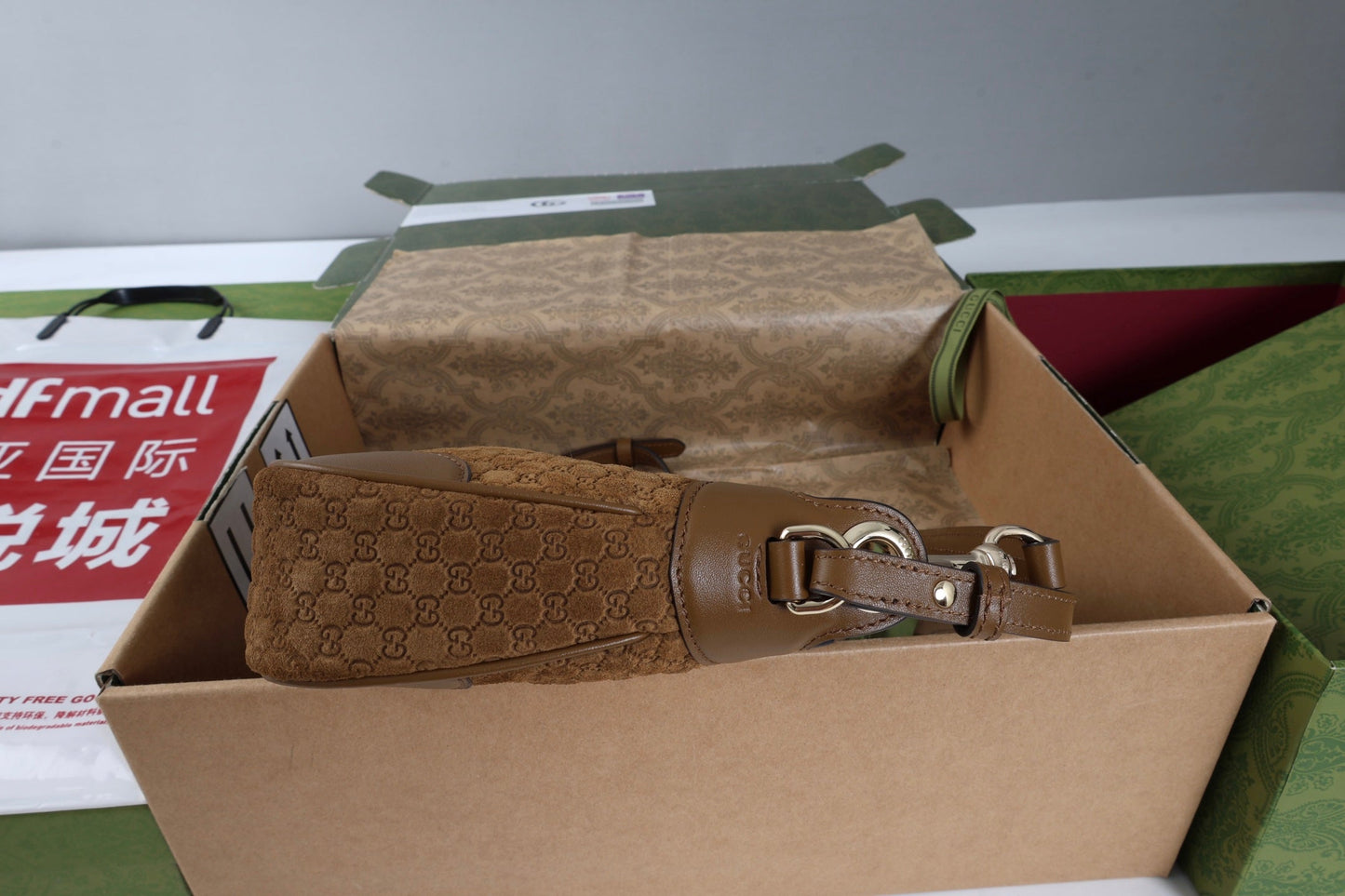 GG B Small Shoulder Bag Brown Suede
