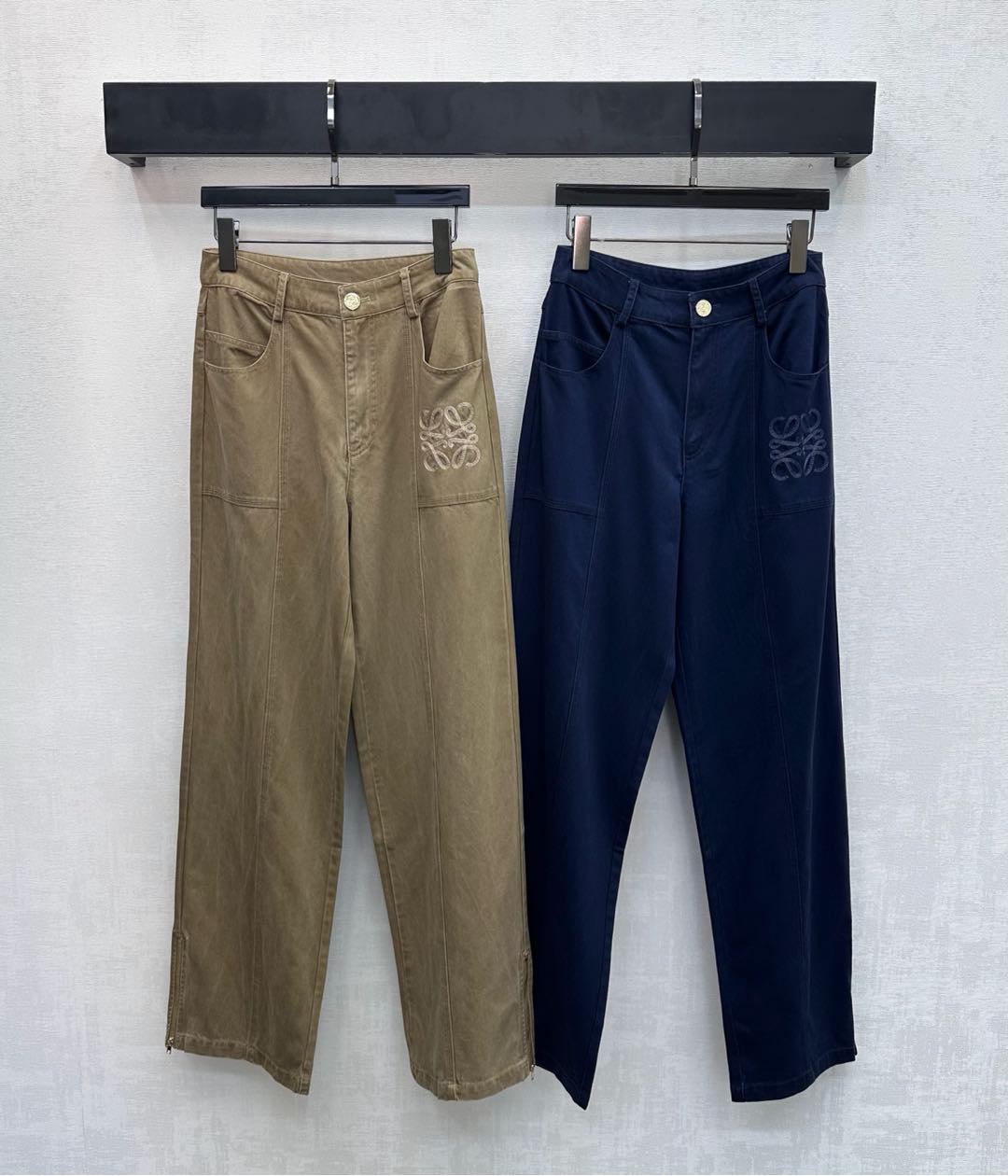 Loewe Anagram Embroidered Jeans Navy Blue Cotton Lyocell 350239