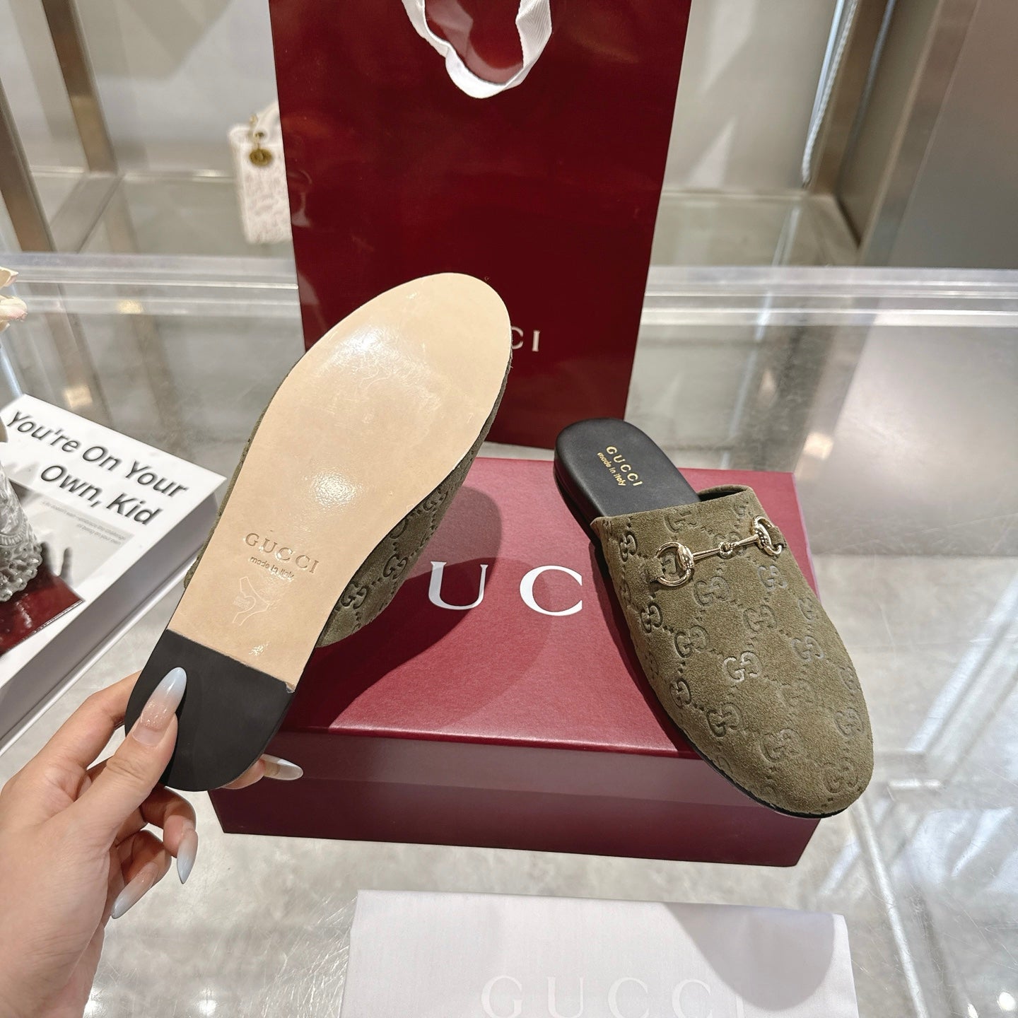 GG 26s Mule With Horsebit Olive Green Suede 664800